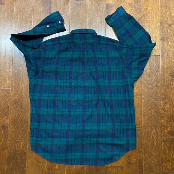 Polo Ralph Lauren Vintage 90s Plaid Flannel Navy Green Button Down Men's XL - Picture 4 of 7